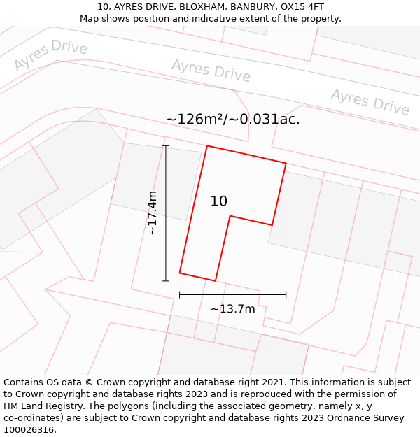 10, AYRES DRIVE, BLOXHAM, BANBURY, OX15 4FT: Plot and title map