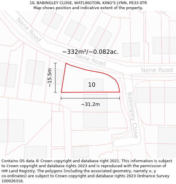 10, BABINGLEY CLOSE, WATLINGTON, KING'S LYNN, PE33 0TR: Plot and title map