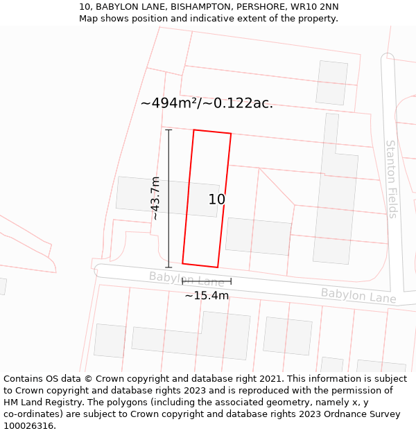 10, BABYLON LANE, BISHAMPTON, PERSHORE, WR10 2NN: Plot and title map