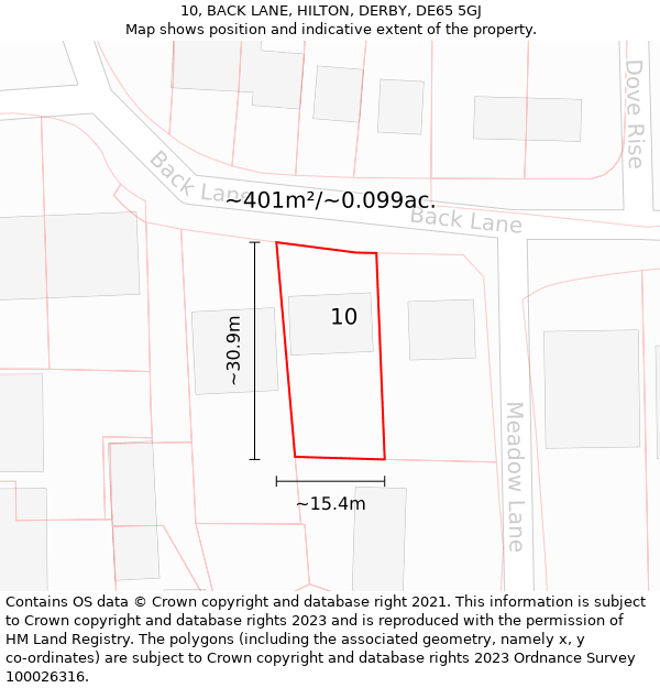 10, BACK LANE, HILTON, DERBY, DE65 5GJ: Plot and title map