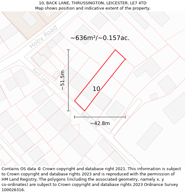 10, BACK LANE, THRUSSINGTON, LEICESTER, LE7 4TD: Plot and title map