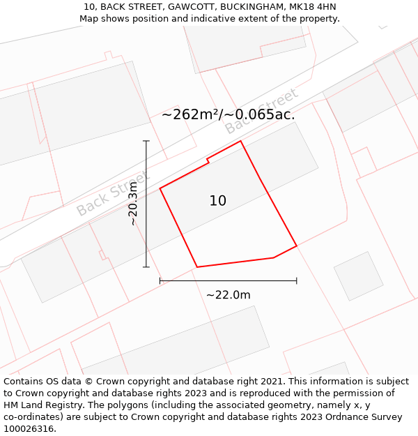 10, BACK STREET, GAWCOTT, BUCKINGHAM, MK18 4HN: Plot and title map