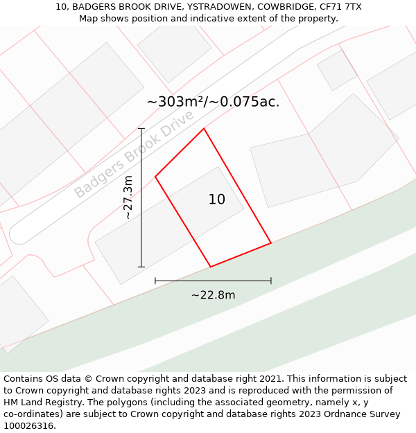 10, BADGERS BROOK DRIVE, YSTRADOWEN, COWBRIDGE, CF71 7TX: Plot and title map