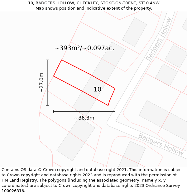 10, BADGERS HOLLOW, CHECKLEY, STOKE-ON-TRENT, ST10 4NW: Plot and title map