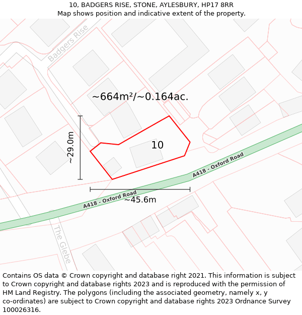 10, BADGERS RISE, STONE, AYLESBURY, HP17 8RR: Plot and title map