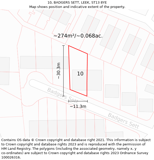 10, BADGERS SETT, LEEK, ST13 8YE: Plot and title map