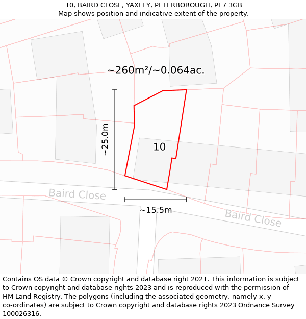 10, BAIRD CLOSE, YAXLEY, PETERBOROUGH, PE7 3GB: Plot and title map