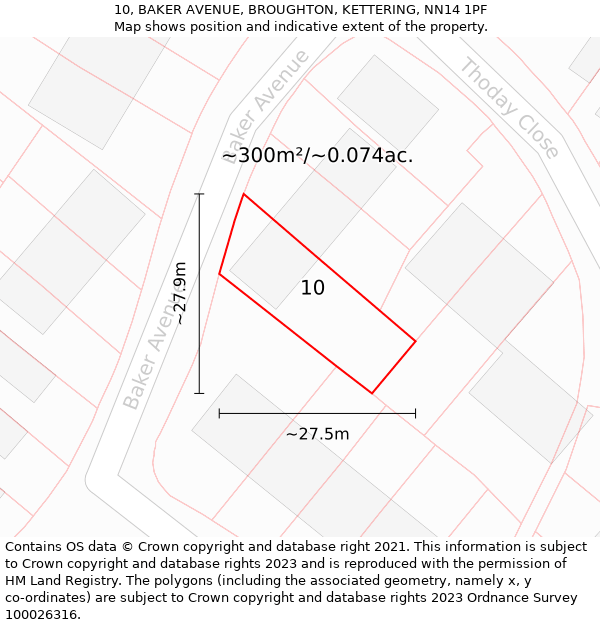 10, BAKER AVENUE, BROUGHTON, KETTERING, NN14 1PF: Plot and title map