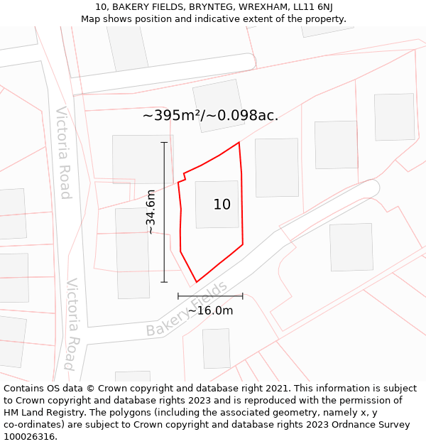 10, BAKERY FIELDS, BRYNTEG, WREXHAM, LL11 6NJ: Plot and title map