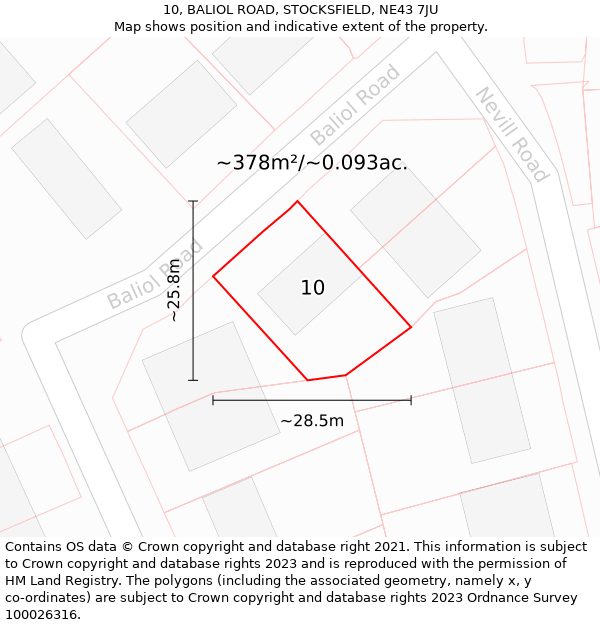 10, BALIOL ROAD, STOCKSFIELD, NE43 7JU: Plot and title map