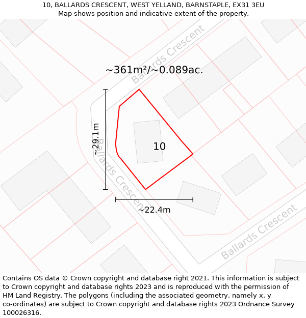 10, BALLARDS CRESCENT, WEST YELLAND, BARNSTAPLE, EX31 3EU: Plot and title map