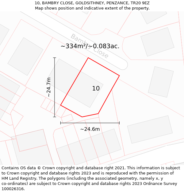 10, BAMBRY CLOSE, GOLDSITHNEY, PENZANCE, TR20 9EZ: Plot and title map