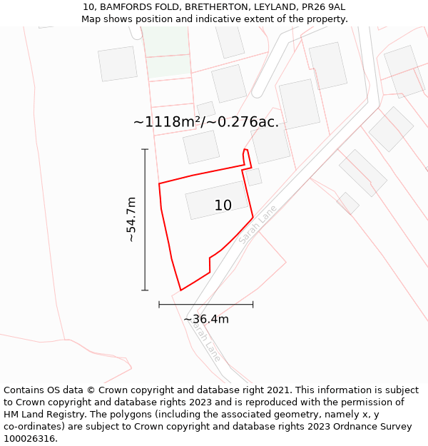 10, BAMFORDS FOLD, BRETHERTON, LEYLAND, PR26 9AL: Plot and title map