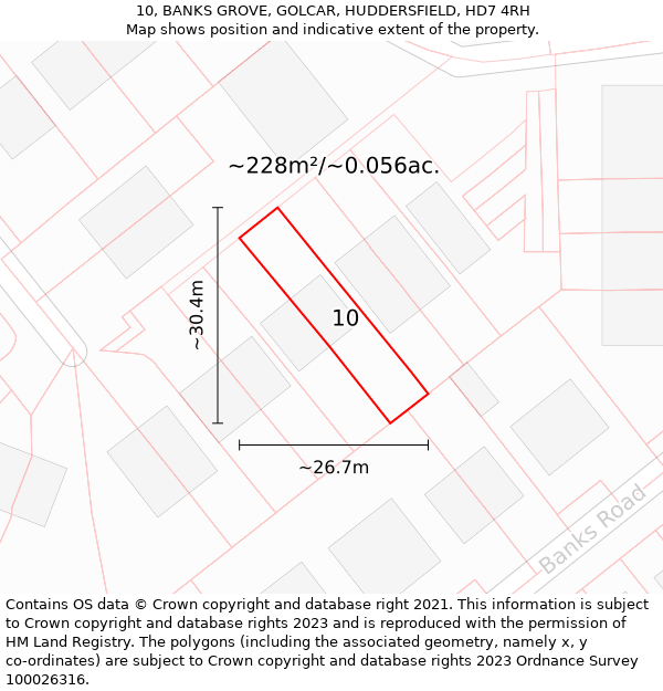 10, BANKS GROVE, GOLCAR, HUDDERSFIELD, HD7 4RH: Plot and title map