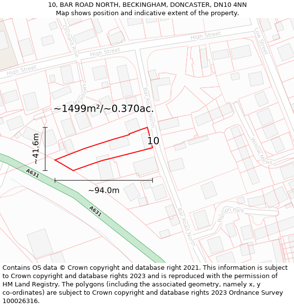 10, BAR ROAD NORTH, BECKINGHAM, DONCASTER, DN10 4NN: Plot and title map