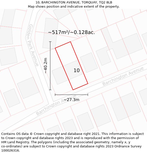 10, BARCHINGTON AVENUE, TORQUAY, TQ2 8LB: Plot and title map