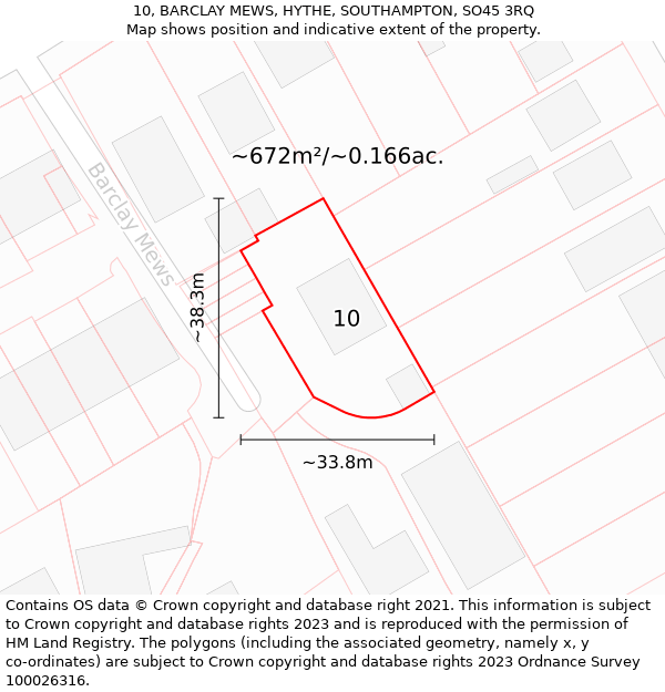 10, BARCLAY MEWS, HYTHE, SOUTHAMPTON, SO45 3RQ: Plot and title map