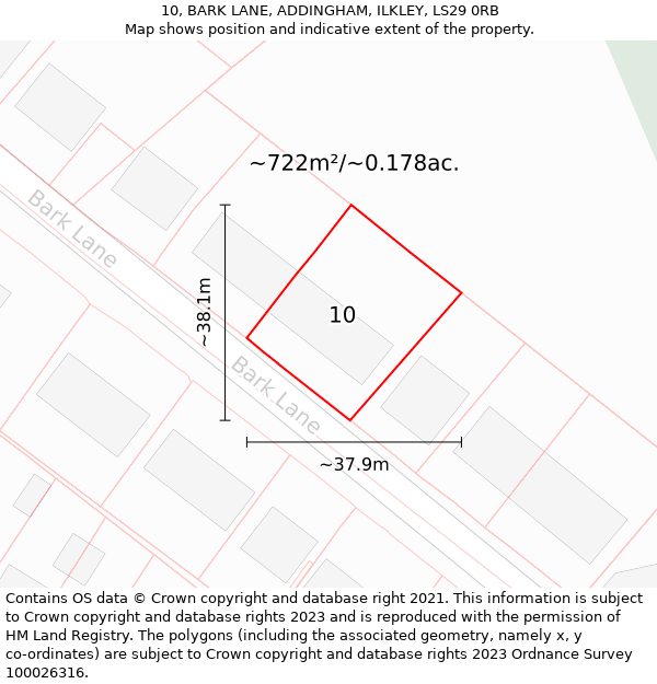 10, BARK LANE, ADDINGHAM, ILKLEY, LS29 0RB: Plot and title map