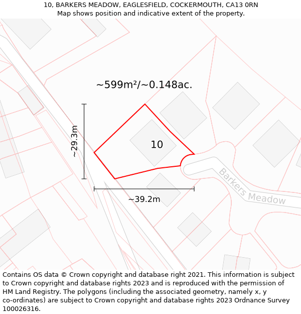 10, BARKERS MEADOW, EAGLESFIELD, COCKERMOUTH, CA13 0RN: Plot and title map