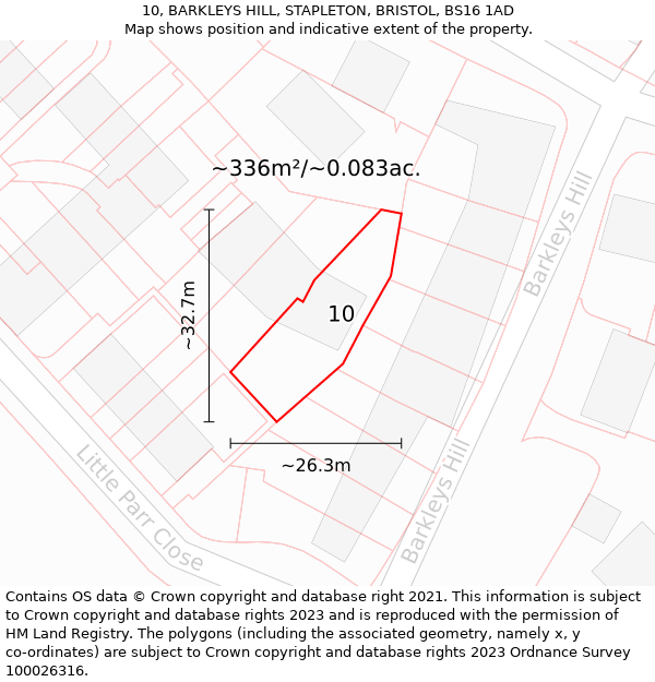 10, BARKLEYS HILL, STAPLETON, BRISTOL, BS16 1AD: Plot and title map