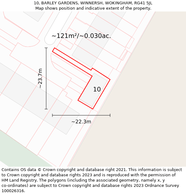 10, BARLEY GARDENS, WINNERSH, WOKINGHAM, RG41 5JL: Plot and title map