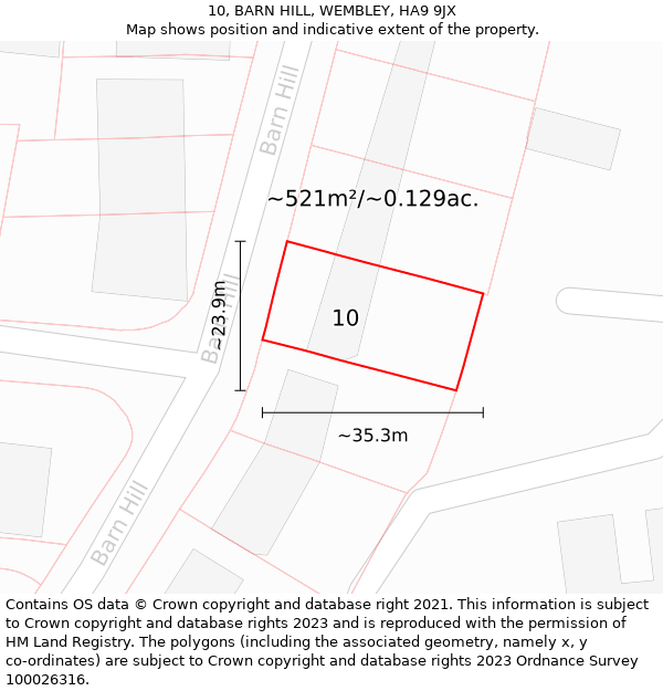 10, BARN HILL, WEMBLEY, HA9 9JX: Plot and title map