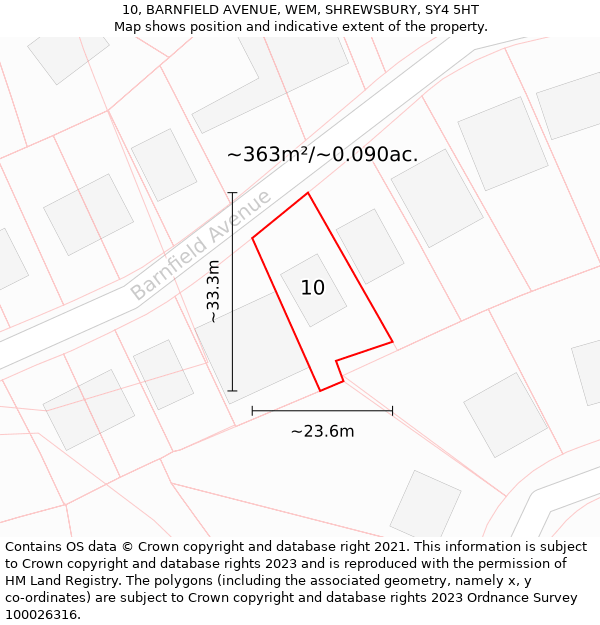 10, BARNFIELD AVENUE, WEM, SHREWSBURY, SY4 5HT: Plot and title map