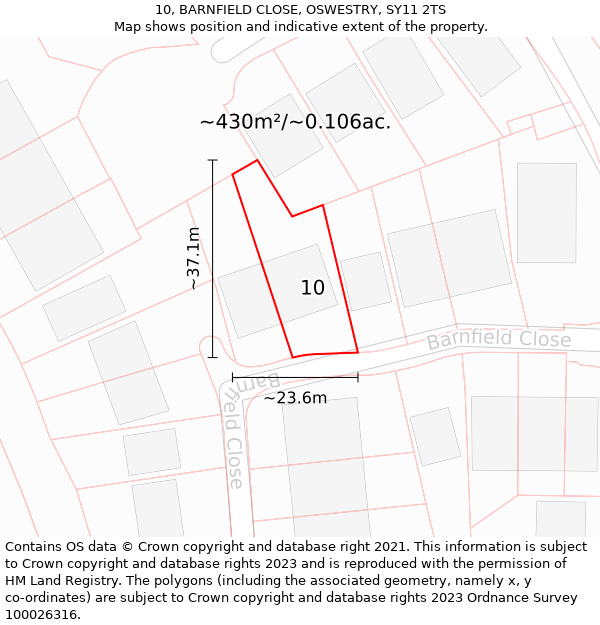 10, BARNFIELD CLOSE, OSWESTRY, SY11 2TS: Plot and title map