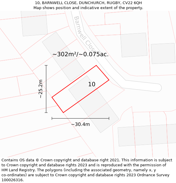 10, BARNWELL CLOSE, DUNCHURCH, RUGBY, CV22 6QH: Plot and title map