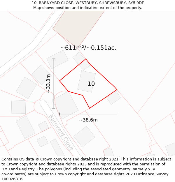 10, BARNYARD CLOSE, WESTBURY, SHREWSBURY, SY5 9DF: Plot and title map