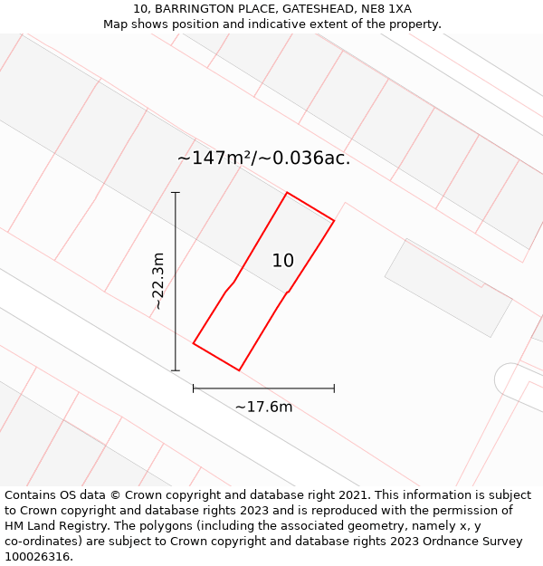 10, BARRINGTON PLACE, GATESHEAD, NE8 1XA: Plot and title map