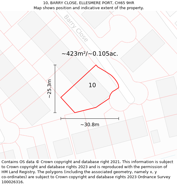10, BARRY CLOSE, ELLESMERE PORT, CH65 9HR: Plot and title map