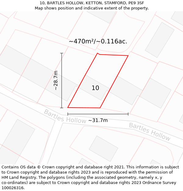 10, BARTLES HOLLOW, KETTON, STAMFORD, PE9 3SF: Plot and title map