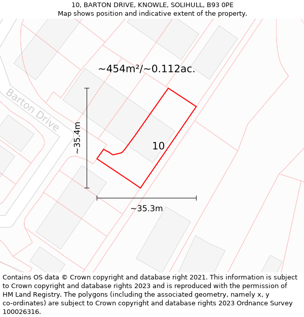 10, BARTON DRIVE, KNOWLE, SOLIHULL, B93 0PE: Plot and title map