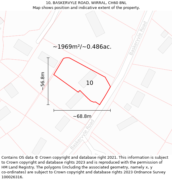 10, BASKERVYLE ROAD, WIRRAL, CH60 8NL: Plot and title map