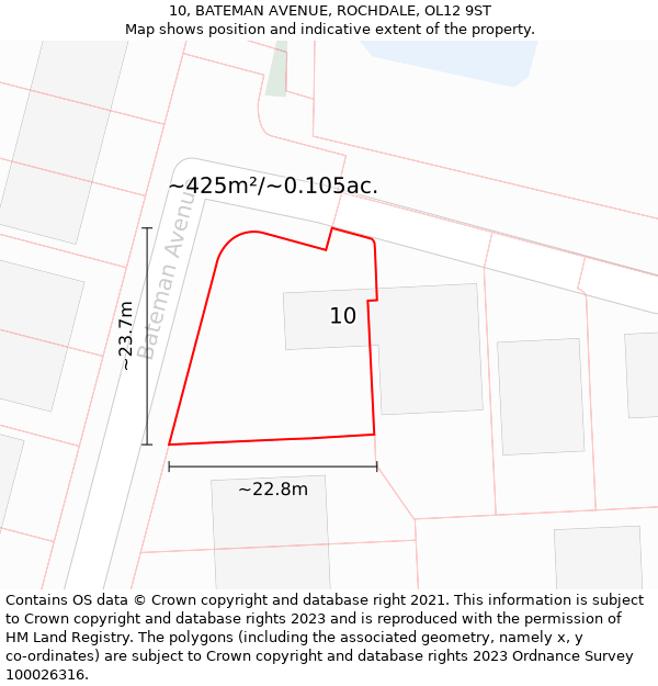 10, BATEMAN AVENUE, ROCHDALE, OL12 9ST: Plot and title map