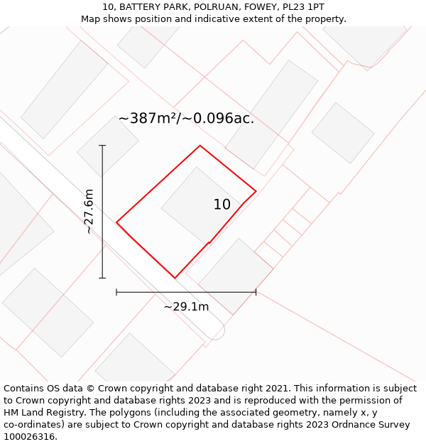 10, BATTERY PARK, POLRUAN, FOWEY, PL23 1PT: Plot and title map