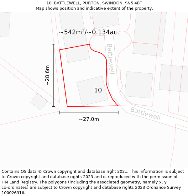 10, BATTLEWELL, PURTON, SWINDON, SN5 4BT: Plot and title map