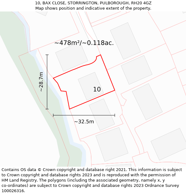 10, BAX CLOSE, STORRINGTON, PULBOROUGH, RH20 4GZ: Plot and title map