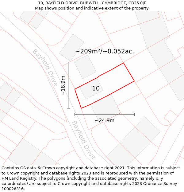 10, BAYFIELD DRIVE, BURWELL, CAMBRIDGE, CB25 0JE: Plot and title map