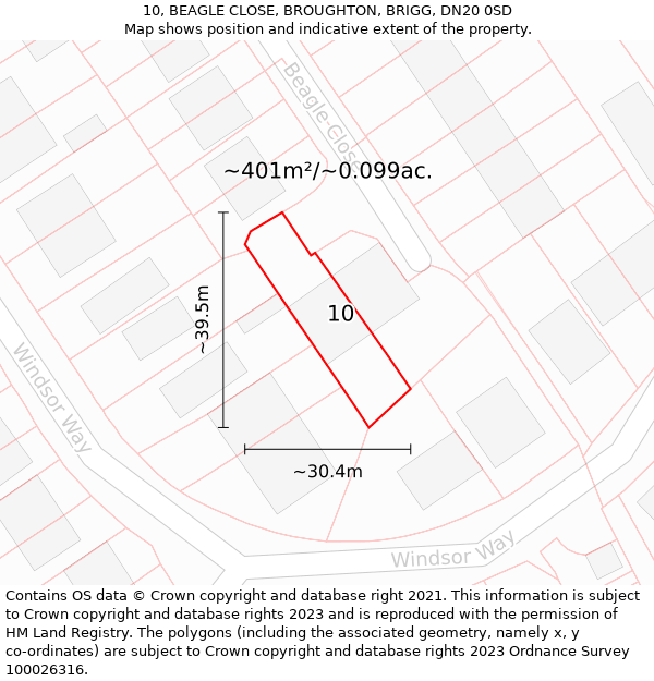 10, BEAGLE CLOSE, BROUGHTON, BRIGG, DN20 0SD: Plot and title map