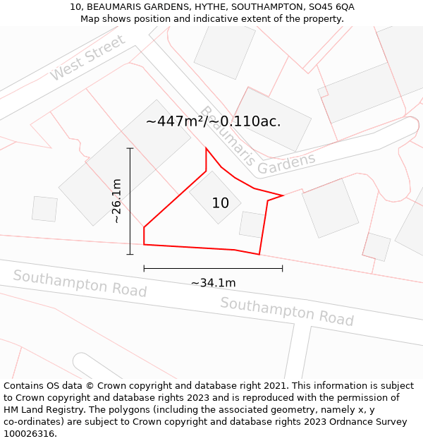 10, BEAUMARIS GARDENS, HYTHE, SOUTHAMPTON, SO45 6QA: Plot and title map