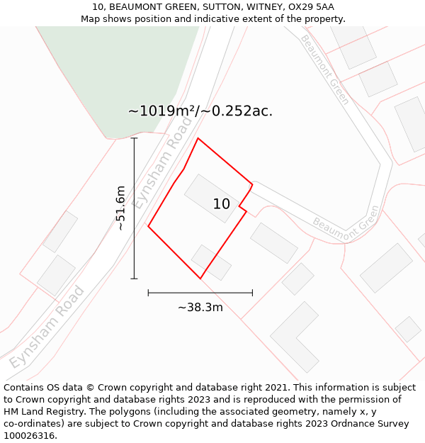 10, BEAUMONT GREEN, SUTTON, WITNEY, OX29 5AA: Plot and title map