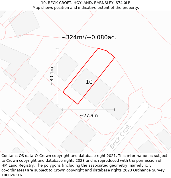 10, BECK CROFT, HOYLAND, BARNSLEY, S74 0LR: Plot and title map