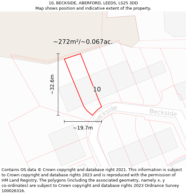 10, BECKSIDE, ABERFORD, LEEDS, LS25 3DD: Plot and title map