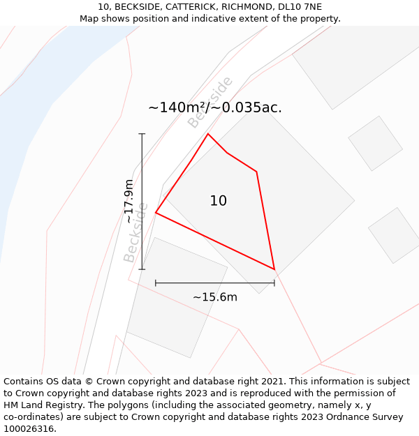 10, BECKSIDE, CATTERICK, RICHMOND, DL10 7NE: Plot and title map