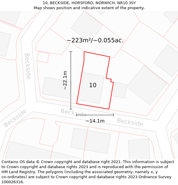 10, BECKSIDE, HORSFORD, NORWICH, NR10 3SY: Plot and title map