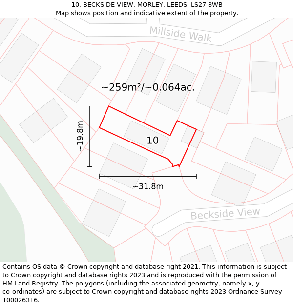 10, BECKSIDE VIEW, MORLEY, LEEDS, LS27 8WB: Plot and title map