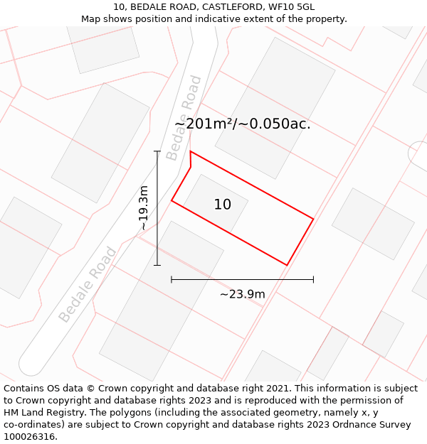 10, BEDALE ROAD, CASTLEFORD, WF10 5GL: Plot and title map