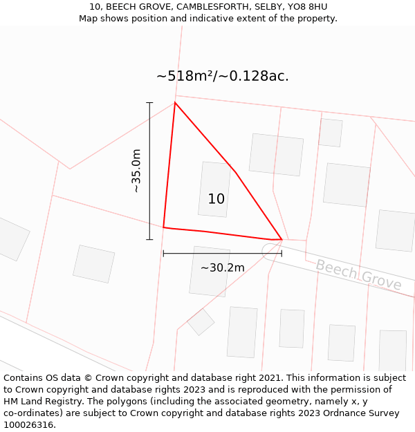 10, BEECH GROVE, CAMBLESFORTH, SELBY, YO8 8HU: Plot and title map